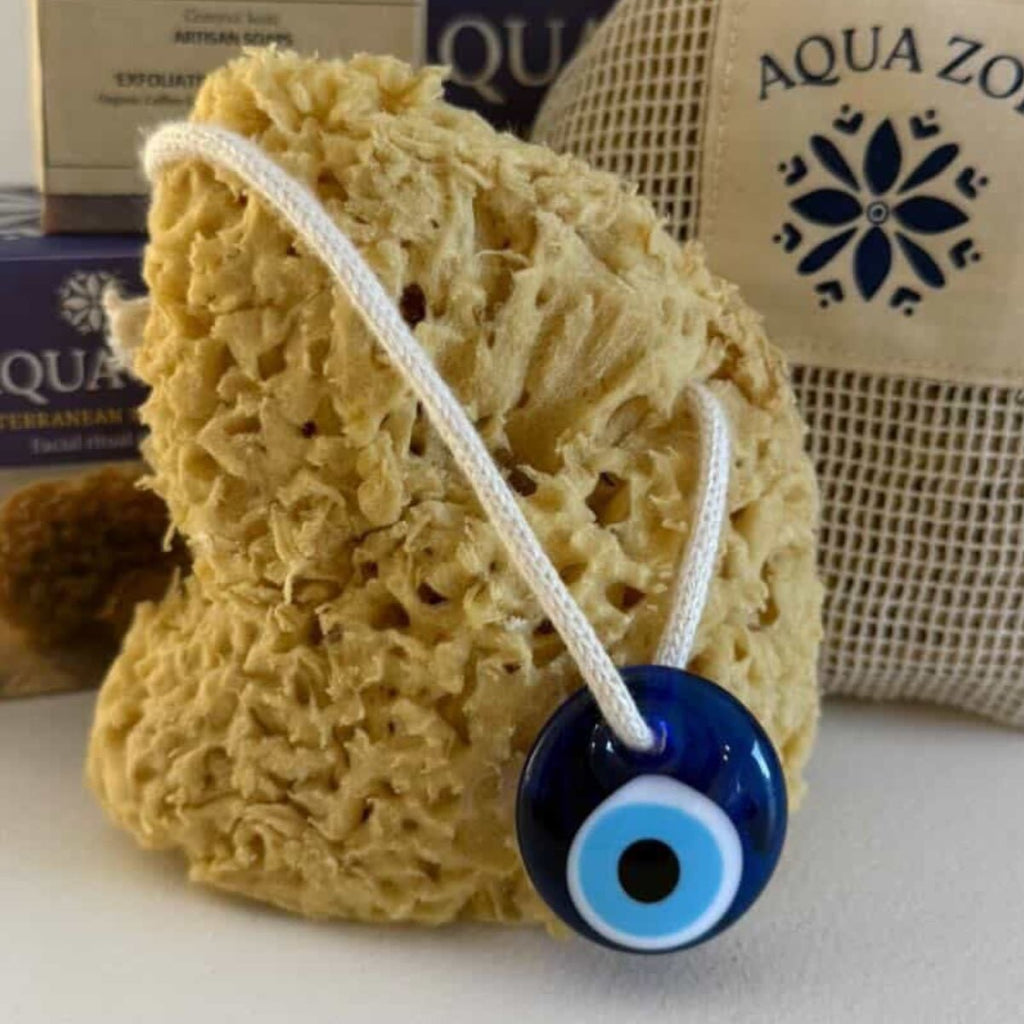 Glass Mati Charm & Cream Rope - Aqua Zoi